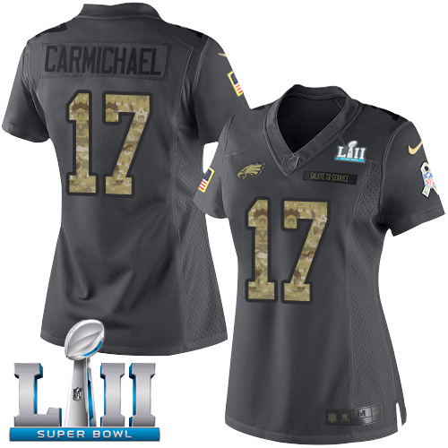 Nike Eagles #17 Harold Carmichael Black Super Bowl LII Women's Stitched NFL Limited 2016 Salute to Service Jersey - Click Image to Close